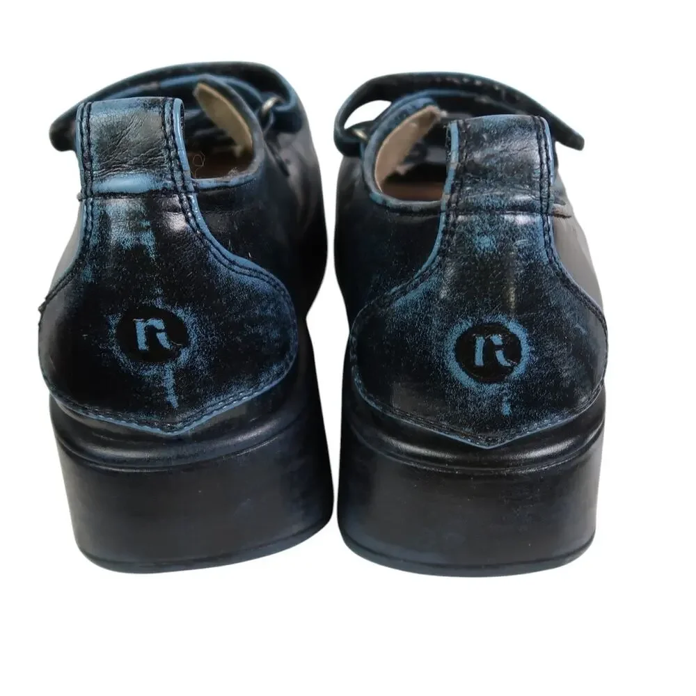 Vintage 90s Report Black Blue Mary-Jane Chunky Platform Shoes 9